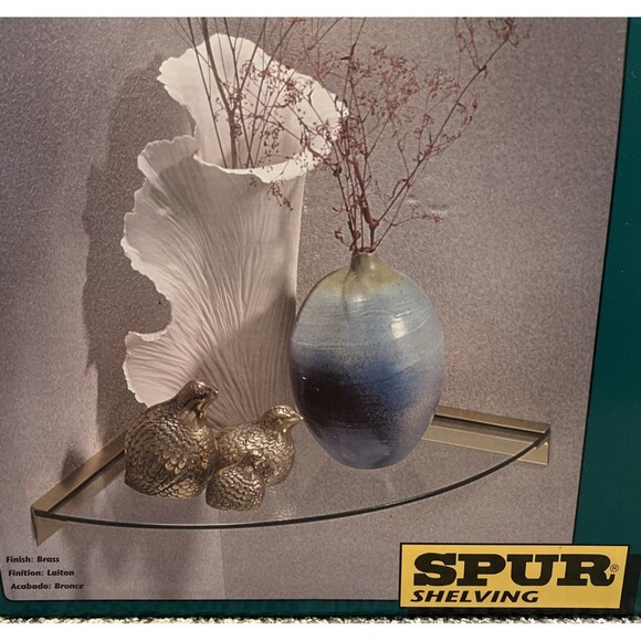 New Cool Brass Glass Corner Shelf Kit 12” X 12” Spur Shelving By Rubbermaid - Picture 2 of 7